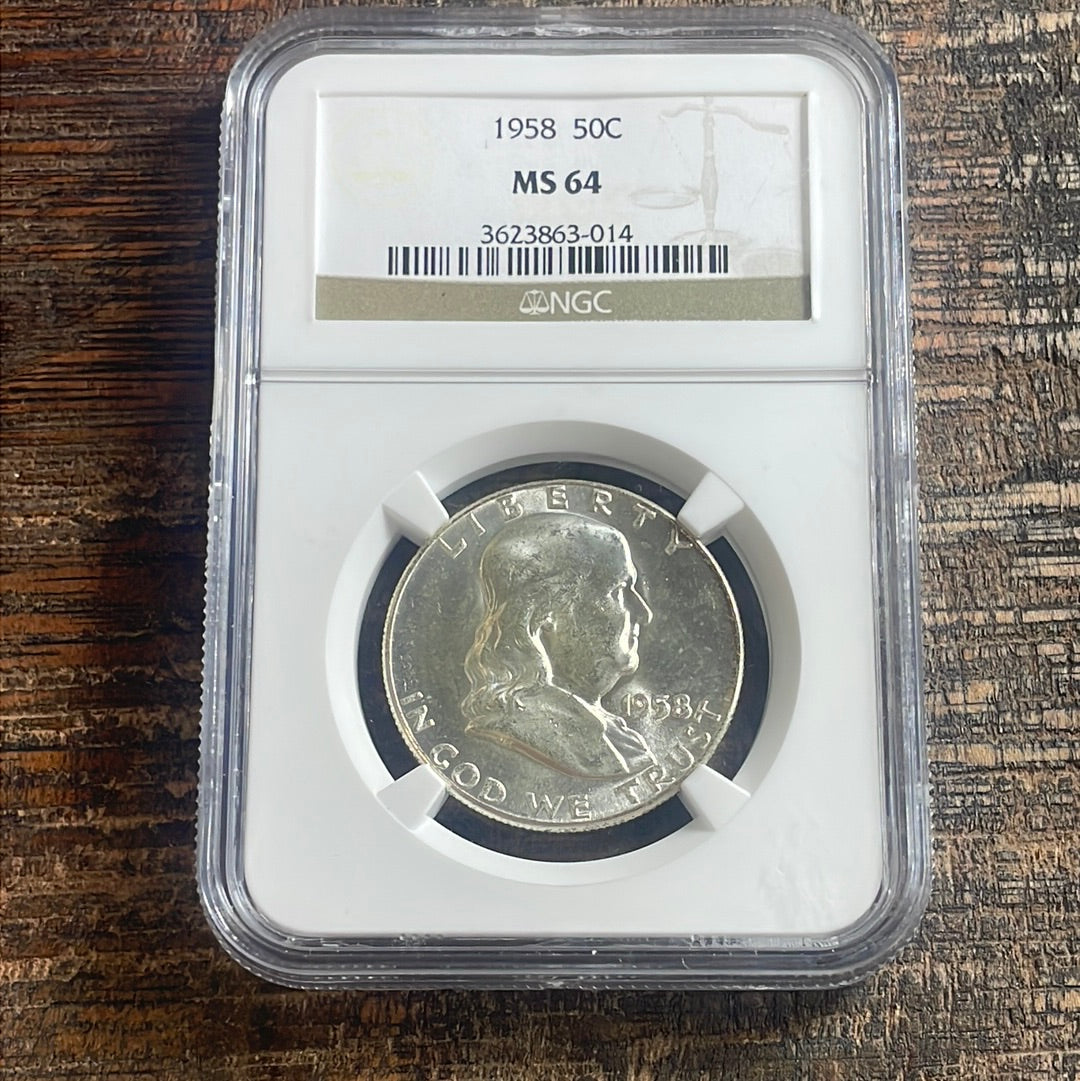 1958 50c Franklin Half Dollar NGC MS64