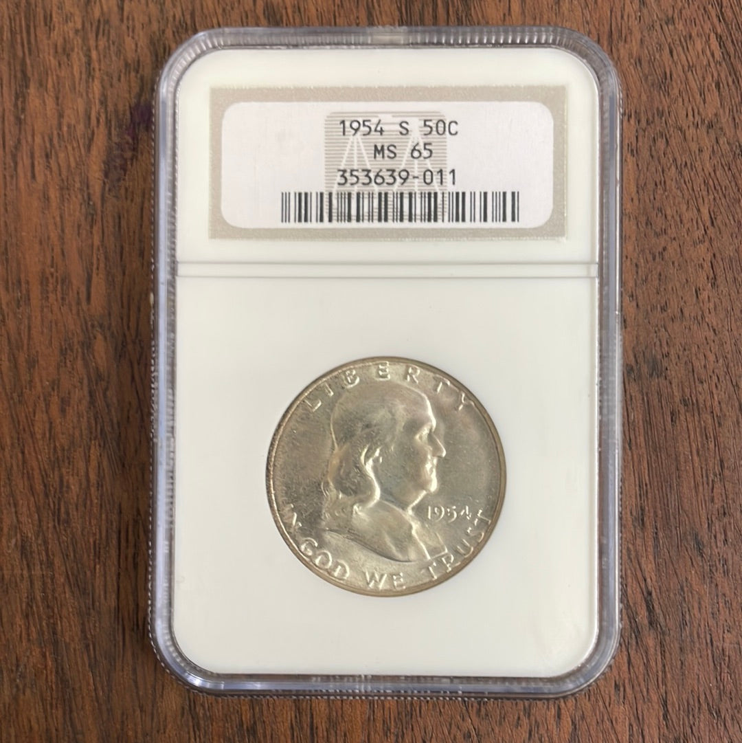 1954-S 50c Franklin Half Dollar NGC MS65