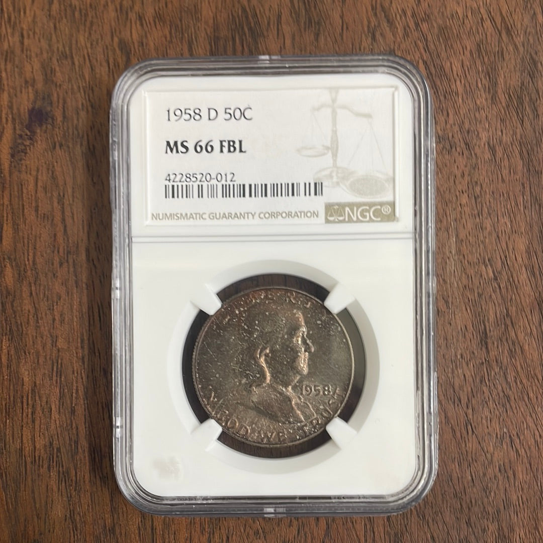 1958 D 50c Franklin Half Dollar NGC MS66 FBL